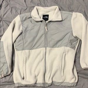Gray/White Girls Large North Face Jacket fleece